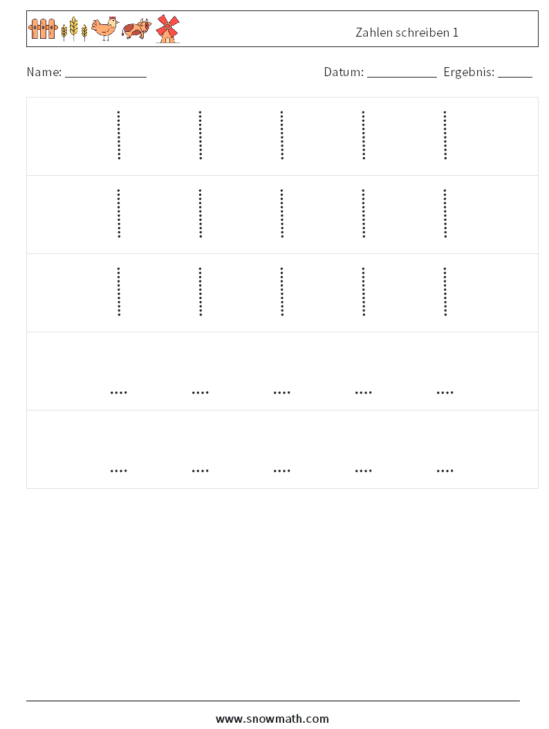 Zahlen schreiben 1 Mathe-Arbeitsblätter 12