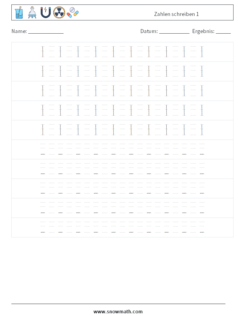 Zahlen schreiben 1 Mathe-Arbeitsblätter 16