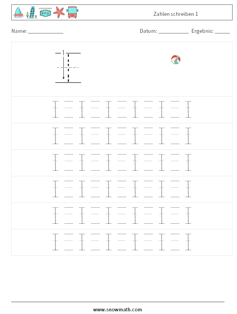 Zahlen schreiben 1 Mathe-Arbeitsblätter 17