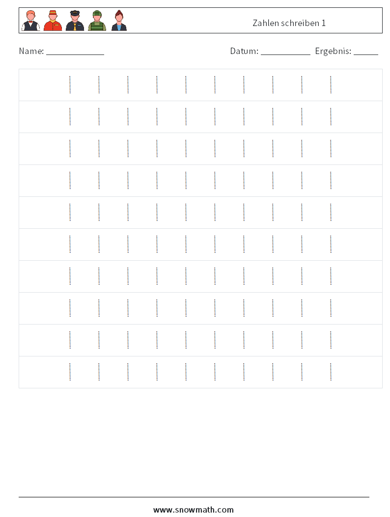 Zahlen schreiben 1 Mathe-Arbeitsblätter 2