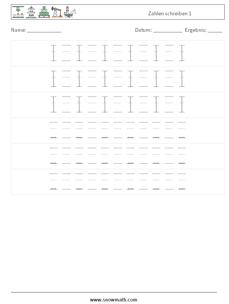 Zahlen schreiben 1 Mathe-Arbeitsblätter 20