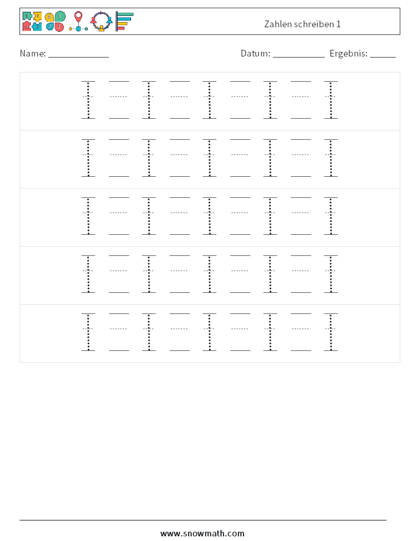 Zahlen schreiben 1 Mathe-Arbeitsblätter 22