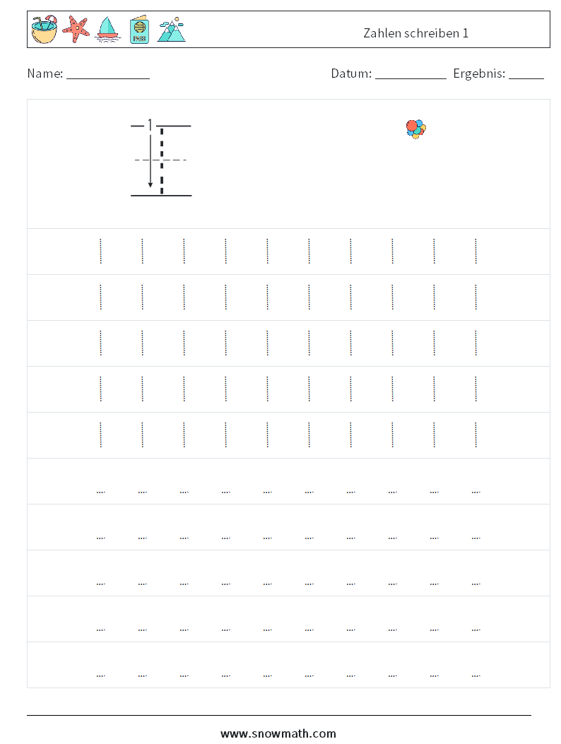 Zahlen schreiben 1 Mathe-Arbeitsblätter 3