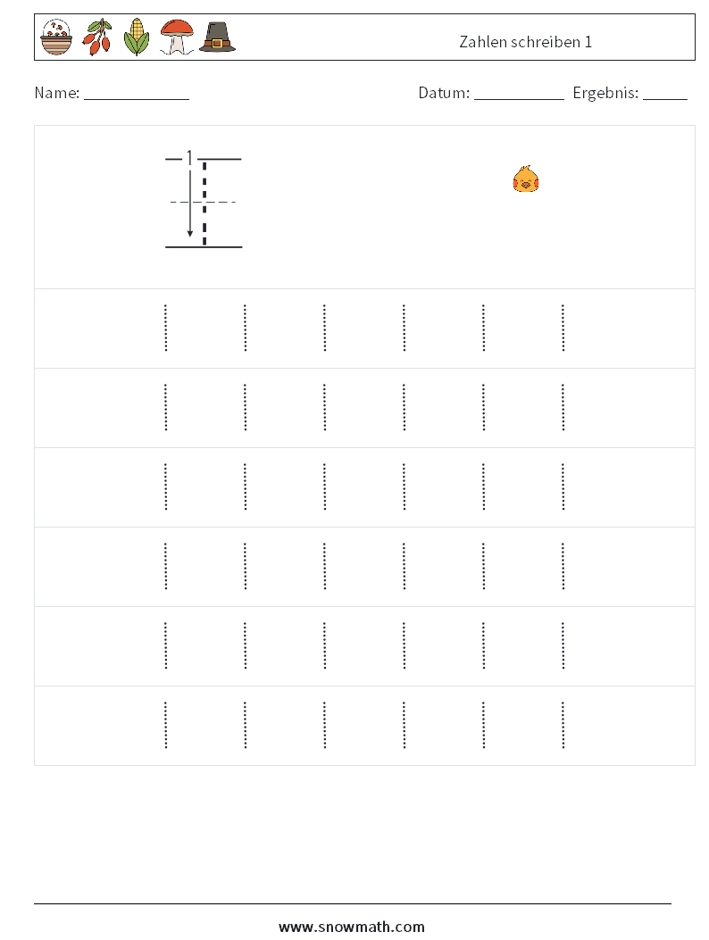 Zahlen schreiben 1 Mathe-Arbeitsblätter 5