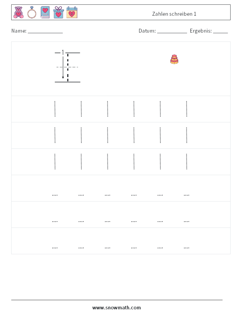 Zahlen schreiben 1 Mathe-Arbeitsblätter 7