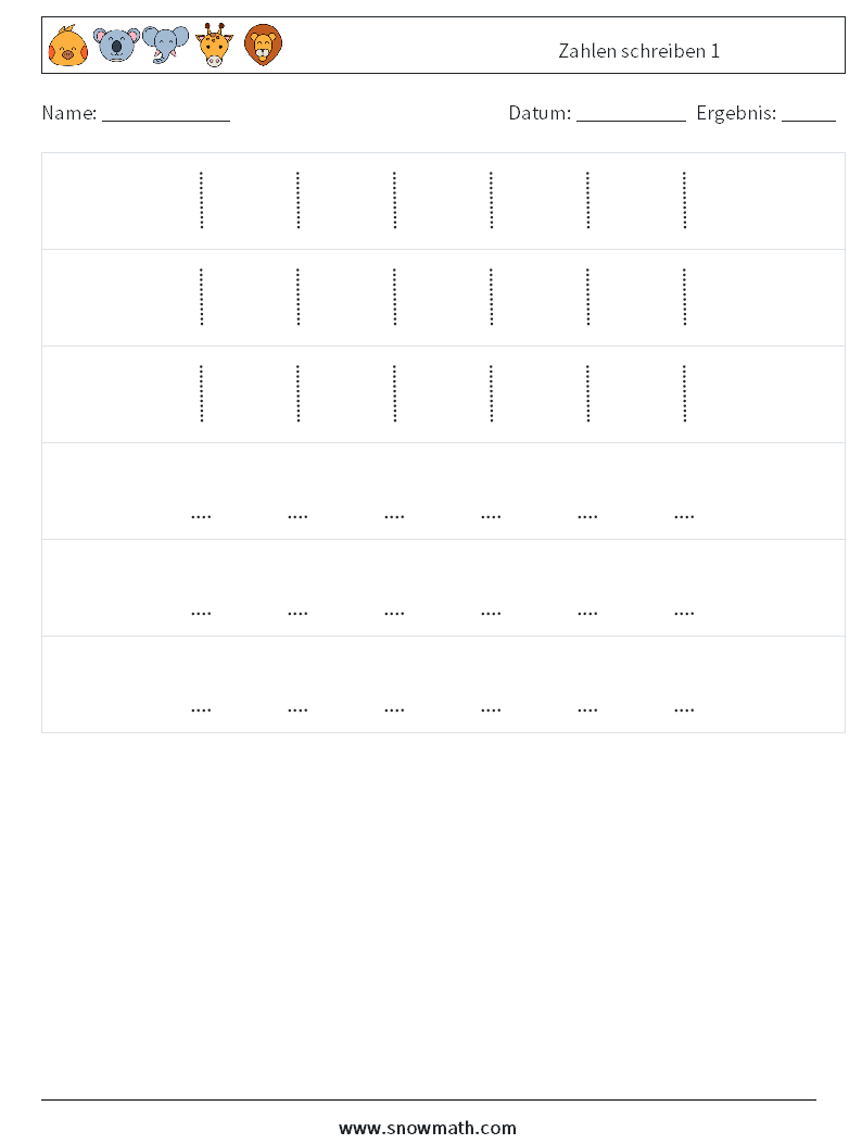 Zahlen schreiben 1 Mathe-Arbeitsblätter 8