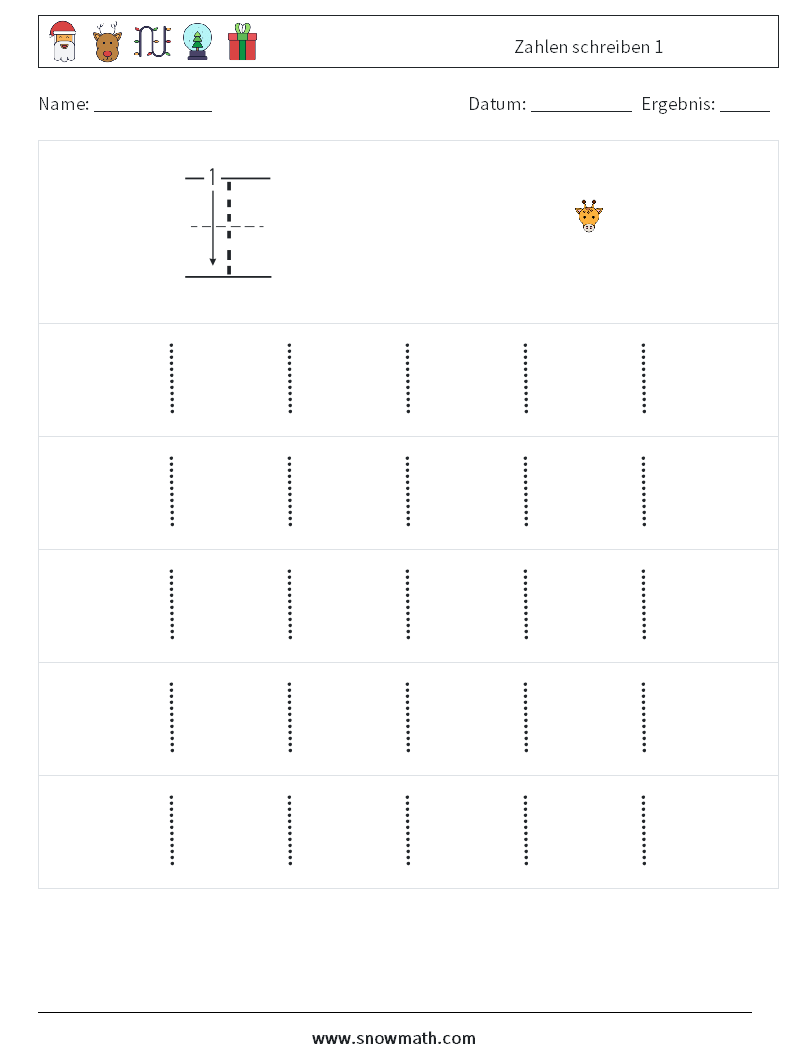 Zahlen schreiben 1 Mathe-Arbeitsblätter 9