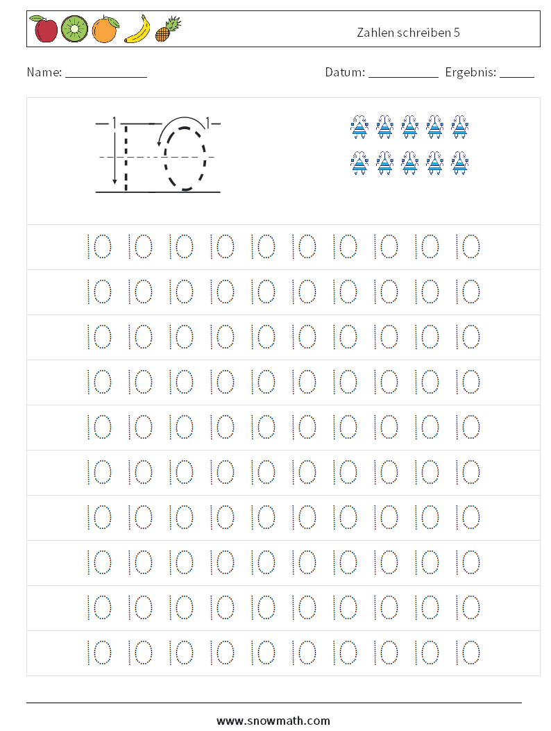 Zahlen schreiben 5 Mathe-Arbeitsblätter 1