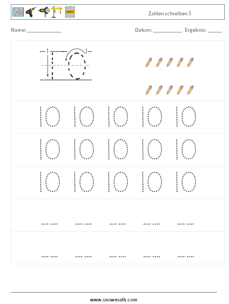 Zahlen schreiben 5 Mathe-Arbeitsblätter 11