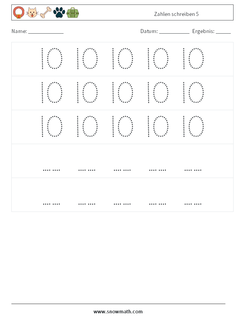 Zahlen schreiben 5 Mathe-Arbeitsblätter 12