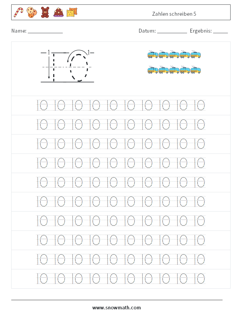 Zahlen schreiben 5 Mathe-Arbeitsblätter 13