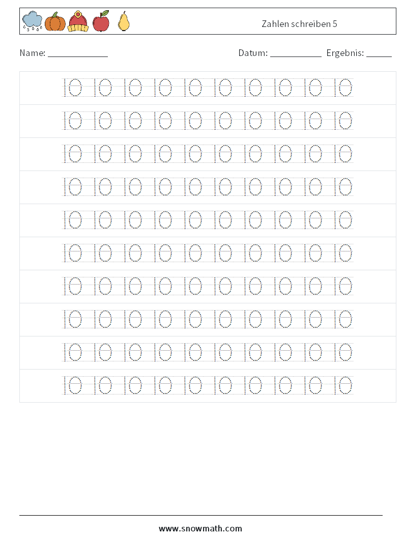 Zahlen schreiben 5 Mathe-Arbeitsblätter 14