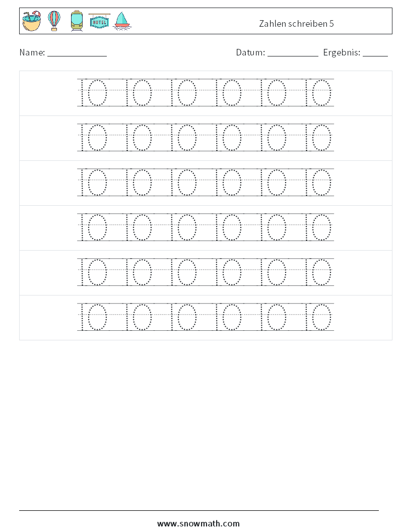 Zahlen schreiben 5 Mathe-Arbeitsblätter 18