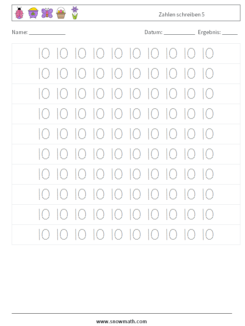 Zahlen schreiben 5 Mathe-Arbeitsblätter 2