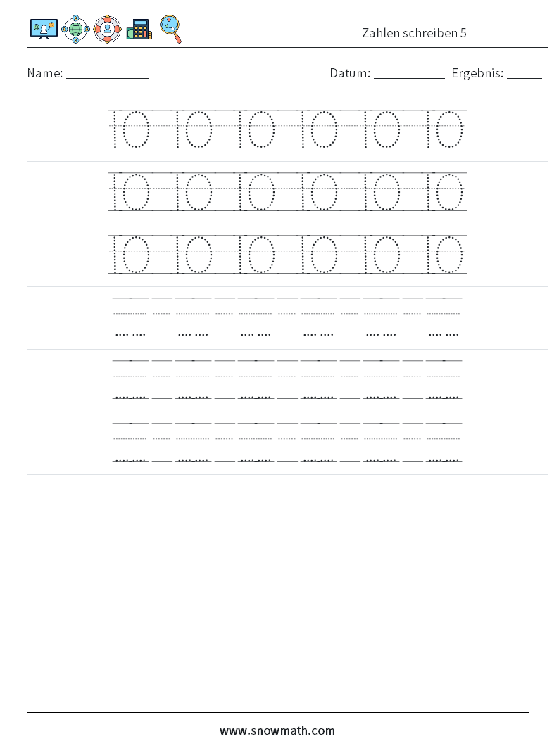 Zahlen schreiben 5 Mathe-Arbeitsblätter 20