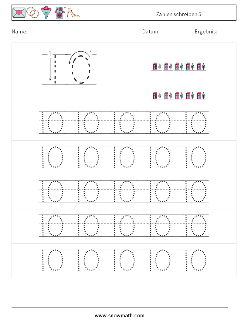 Zahlen schreiben 5 Mathe-Arbeitsblätter 21