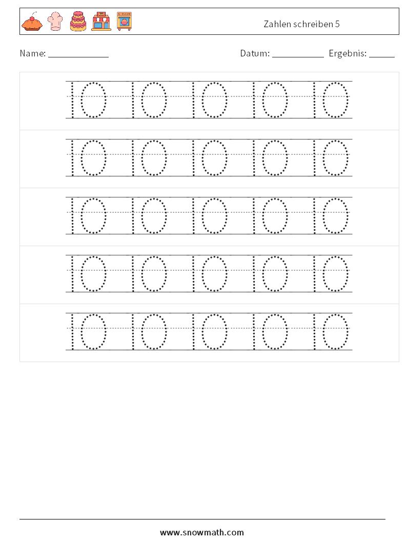 Zahlen schreiben 5 Mathe-Arbeitsblätter 22