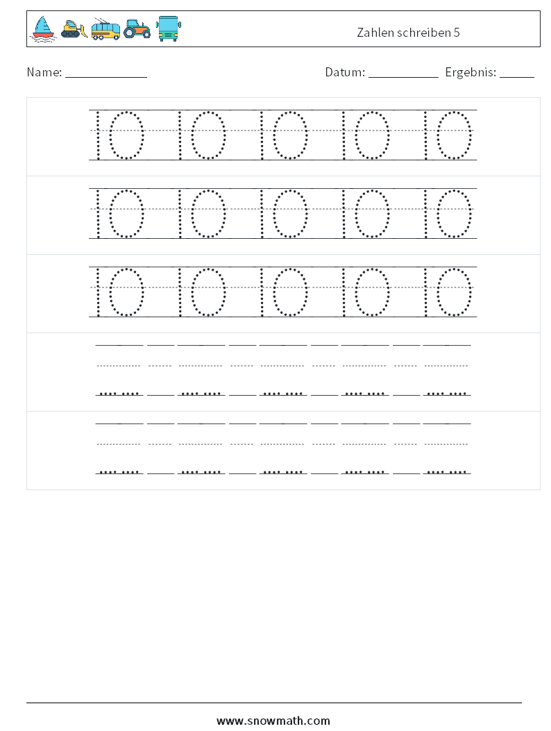 Zahlen schreiben 5 Mathe-Arbeitsblätter 24