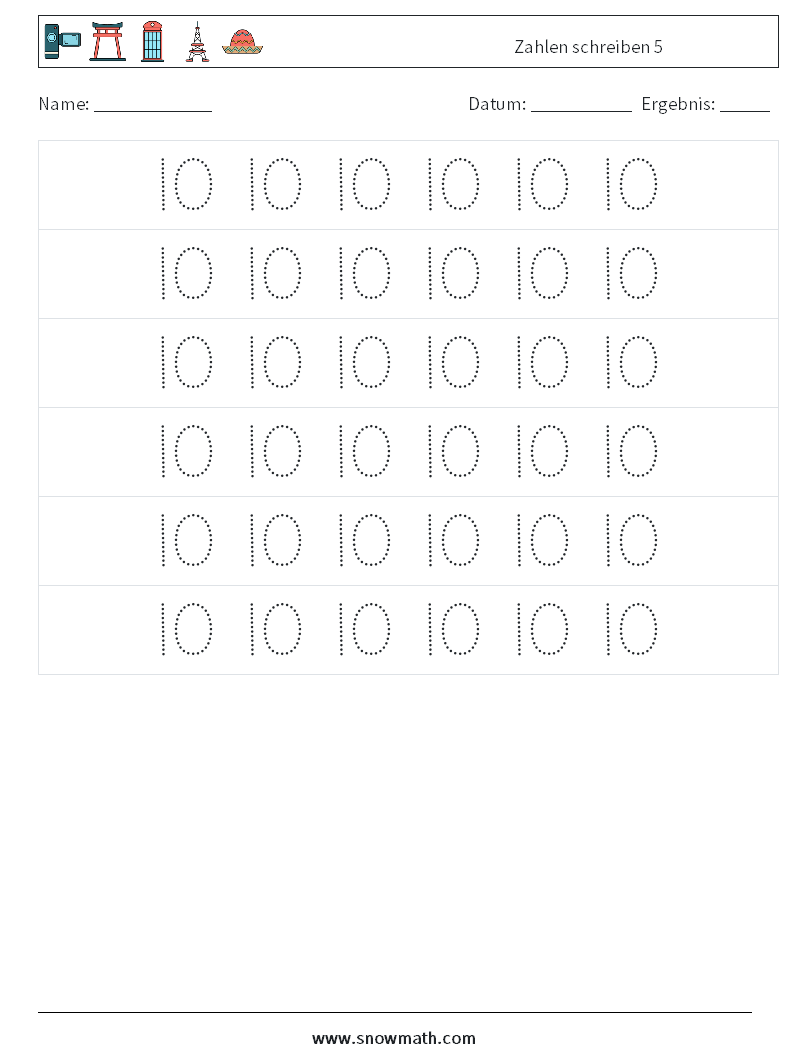 Zahlen schreiben 5 Mathe-Arbeitsblätter 6