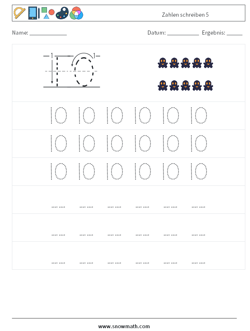 Zahlen schreiben 5 Mathe-Arbeitsblätter 7