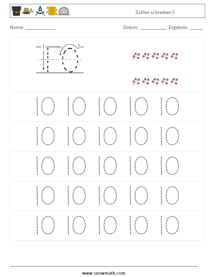 Zahlen schreiben 5 Mathe-Arbeitsblätter 9