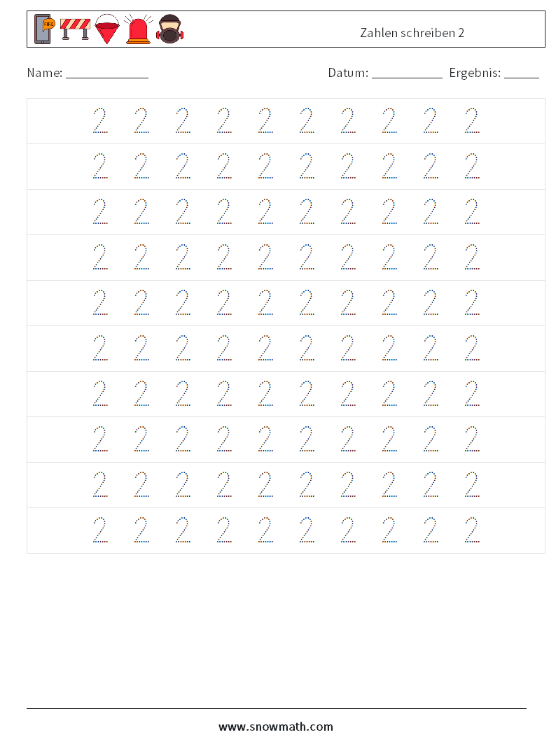 Zahlen schreiben 2 Mathe-Arbeitsblätter 2