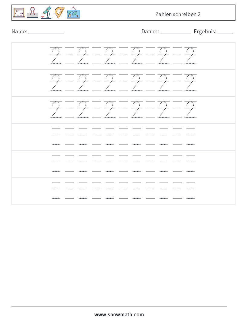 Zahlen schreiben 2 Mathe-Arbeitsblätter 20