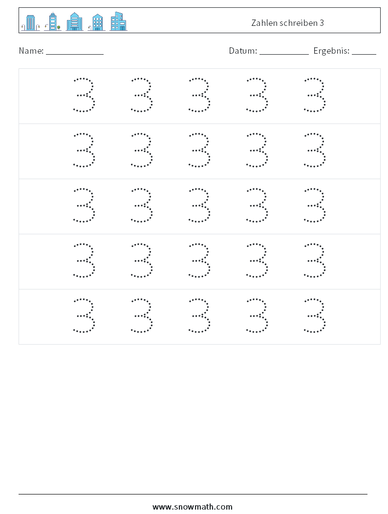 Zahlen schreiben 3 Mathe-Arbeitsblätter 10