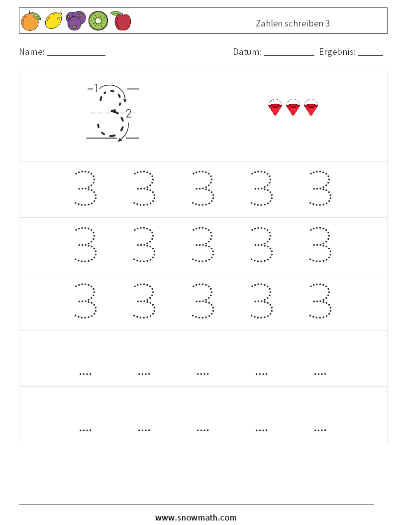 Zahlen schreiben 3 Mathe-Arbeitsblätter 11