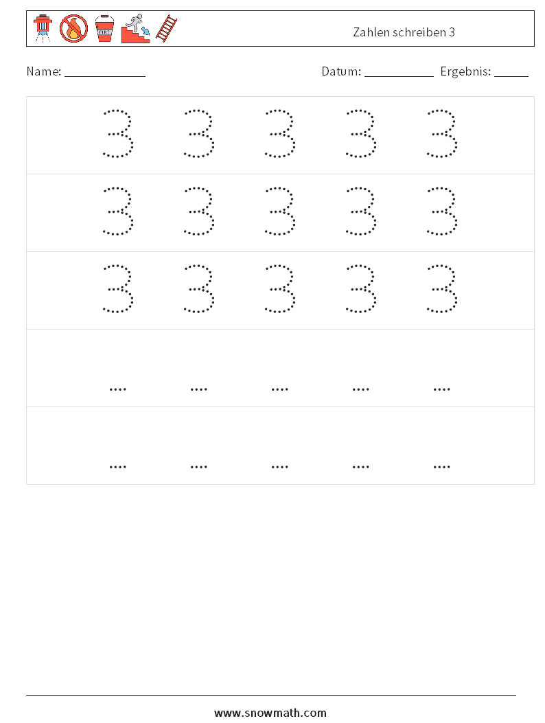 Zahlen schreiben 3 Mathe-Arbeitsblätter 12