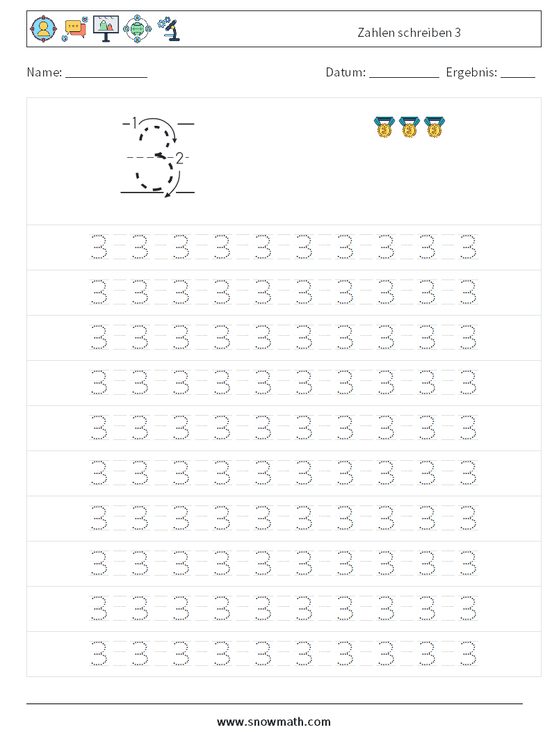 Zahlen schreiben 3 Mathe-Arbeitsblätter 13