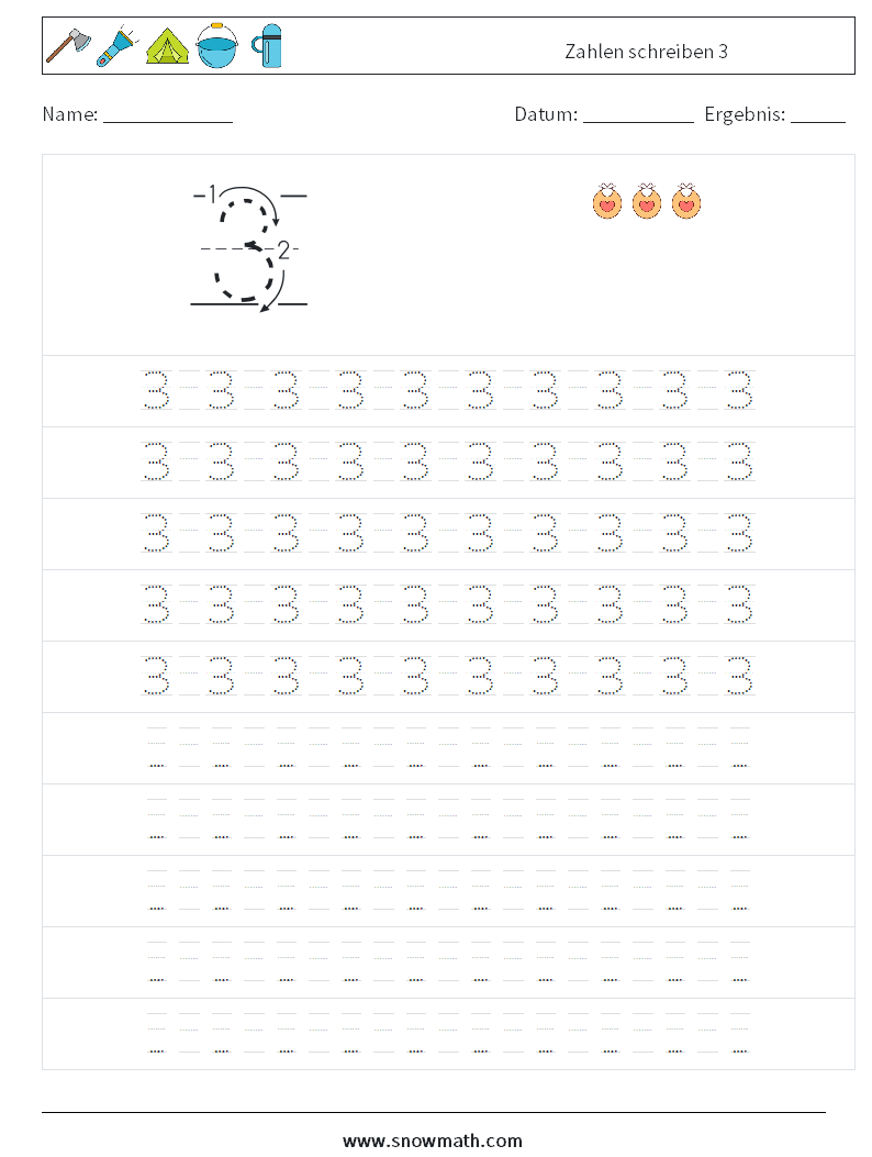 Zahlen schreiben 3 Mathe-Arbeitsblätter 15