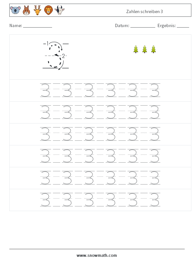 Zahlen schreiben 3 Mathe-Arbeitsblätter 17