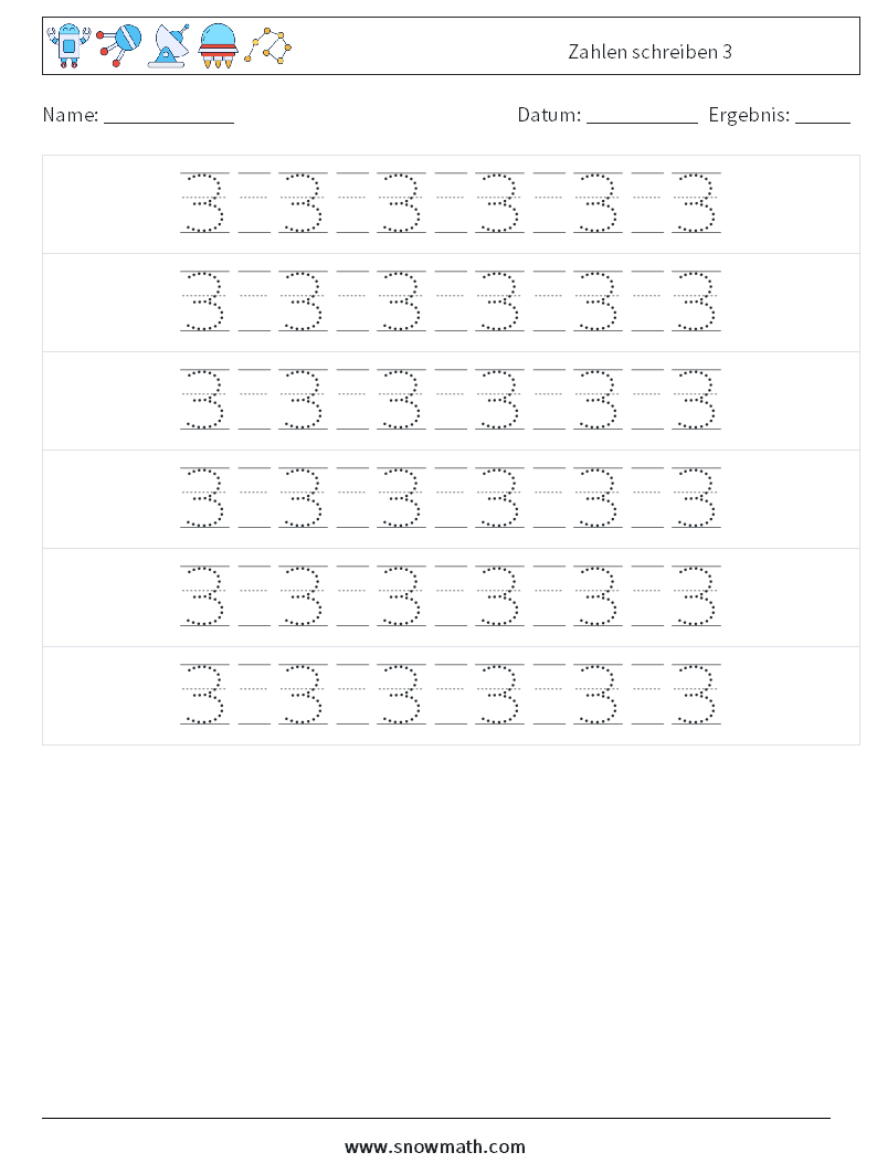 Zahlen schreiben 3 Mathe-Arbeitsblätter 18