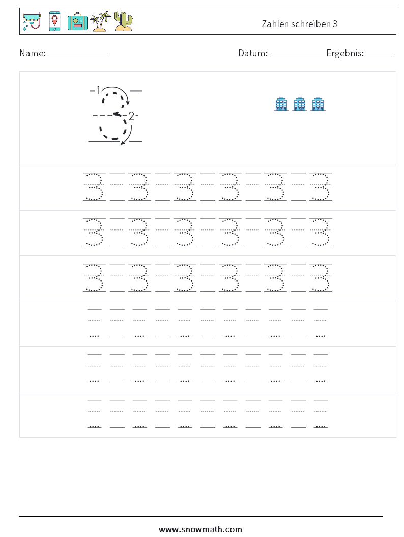 Zahlen schreiben 3 Mathe-Arbeitsblätter 19