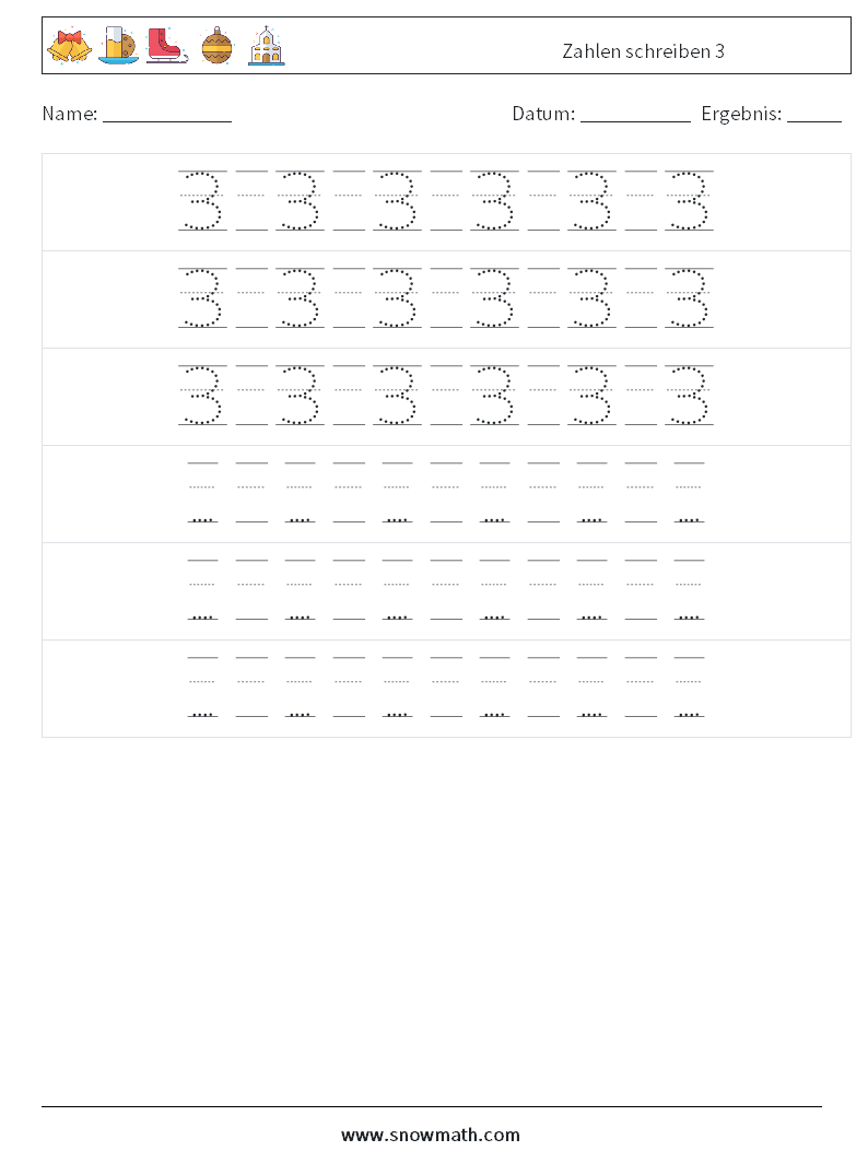 Zahlen schreiben 3 Mathe-Arbeitsblätter 20