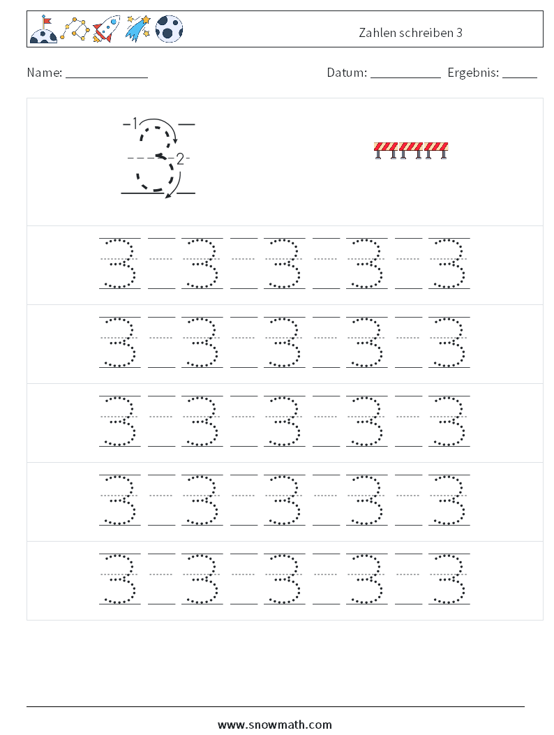 Zahlen schreiben 3 Mathe-Arbeitsblätter 21