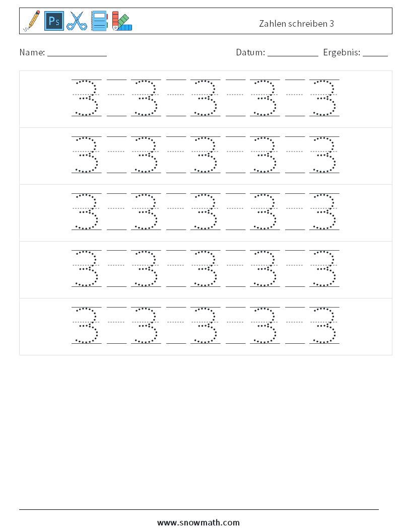 Zahlen schreiben 3 Mathe-Arbeitsblätter 22