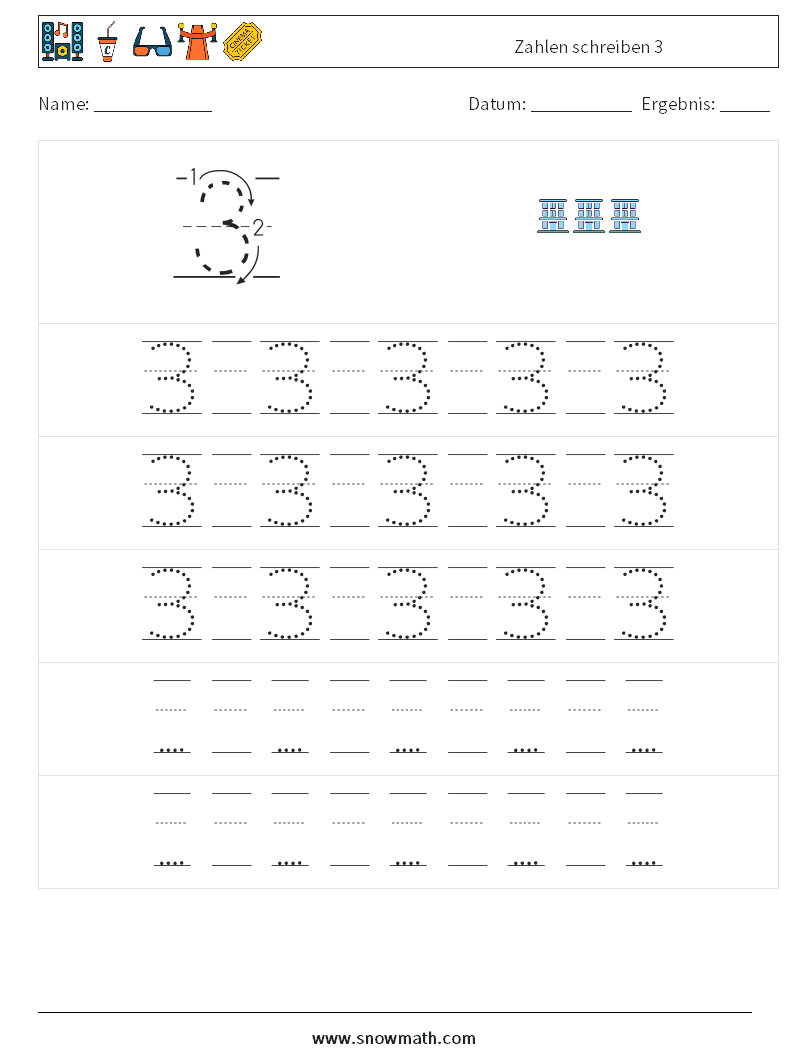 Zahlen schreiben 3 Mathe-Arbeitsblätter 23