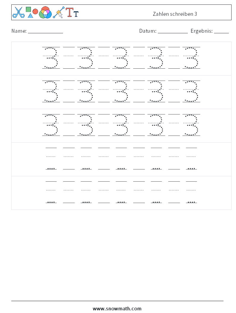 Zahlen schreiben 3 Mathe-Arbeitsblätter 24