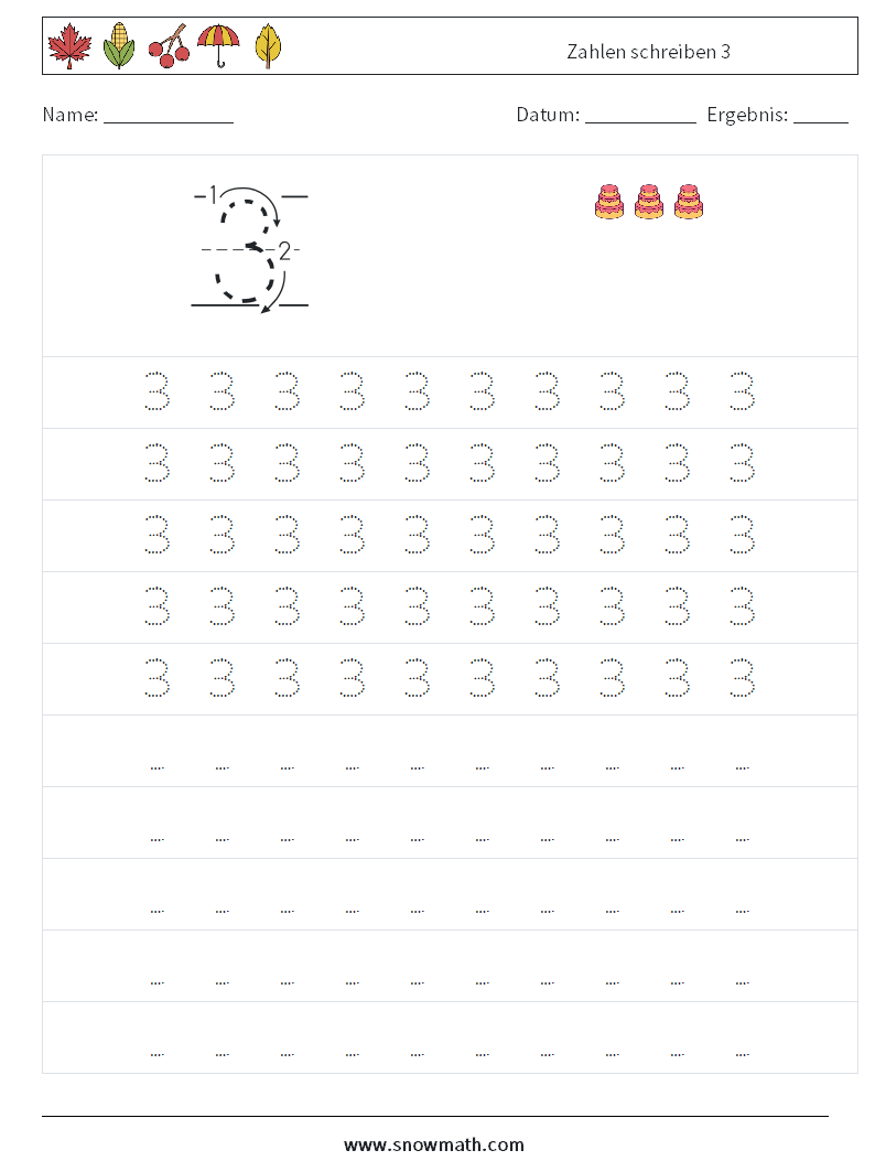 Zahlen schreiben 3 Mathe-Arbeitsblätter 3