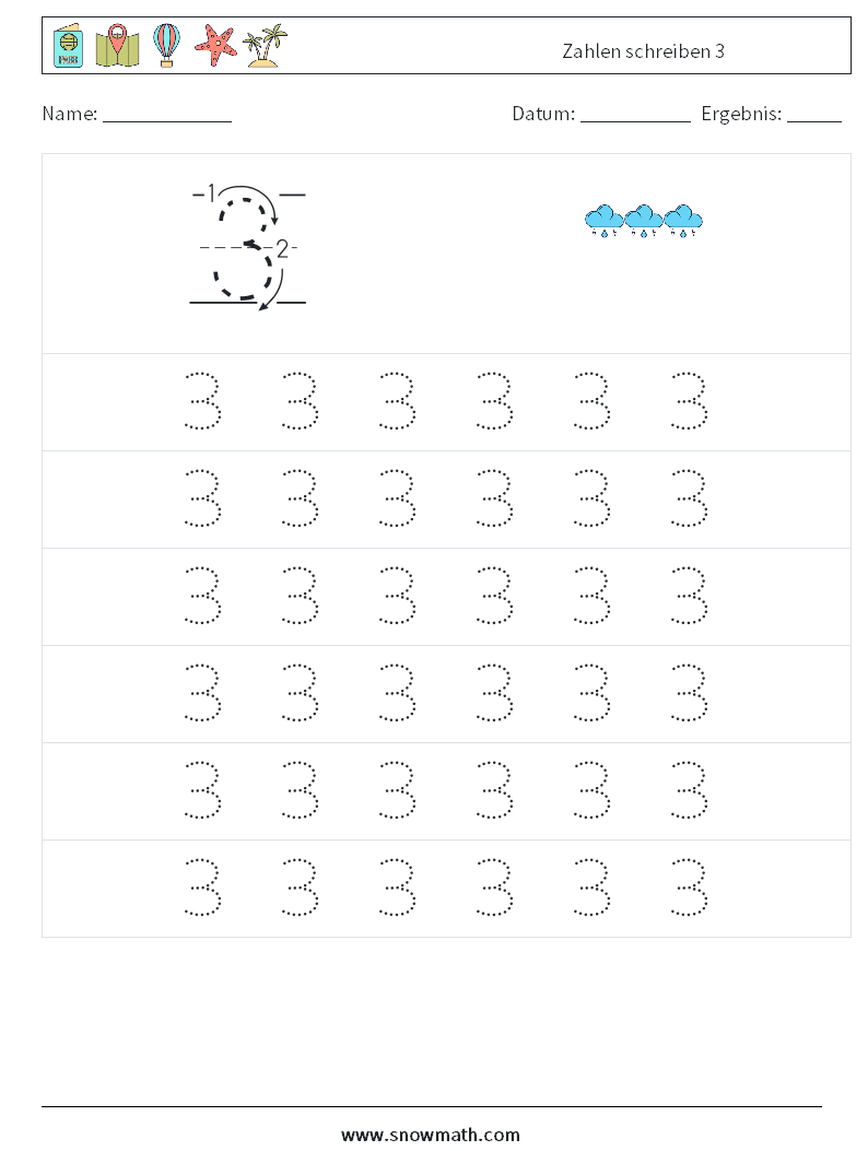 Zahlen schreiben 3 Mathe-Arbeitsblätter 5