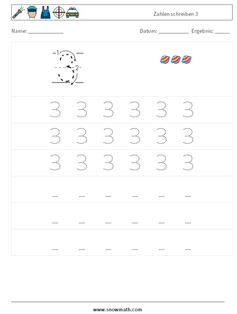 Zahlen schreiben 3 Mathe-Arbeitsblätter 7