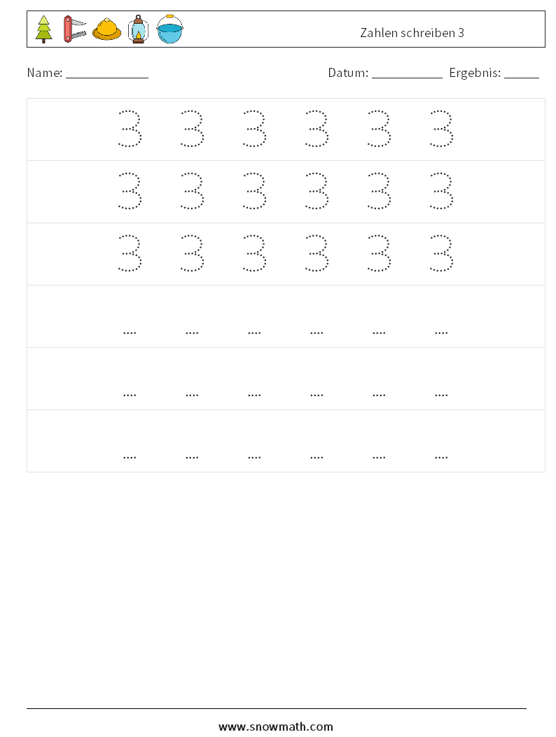 Zahlen schreiben 3 Mathe-Arbeitsblätter 8