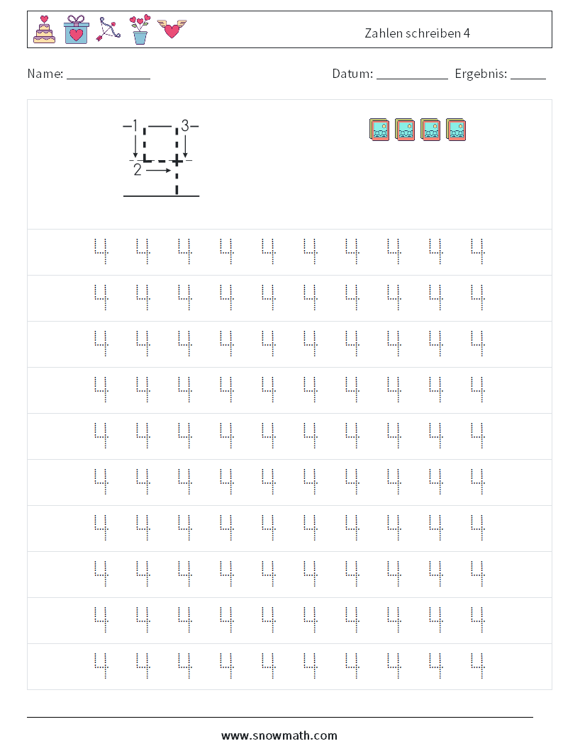 Zahlen schreiben 4 Mathe-Arbeitsblätter 1