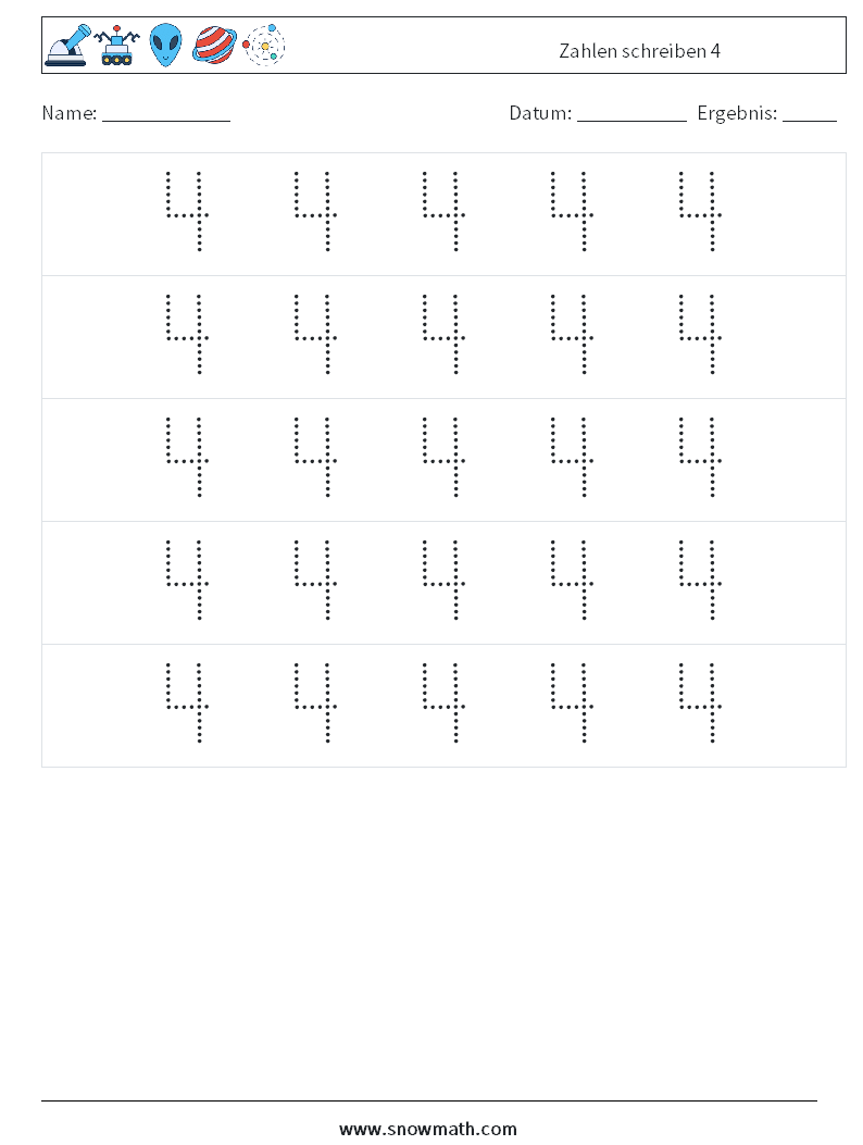 Zahlen schreiben 4 Mathe-Arbeitsblätter 10