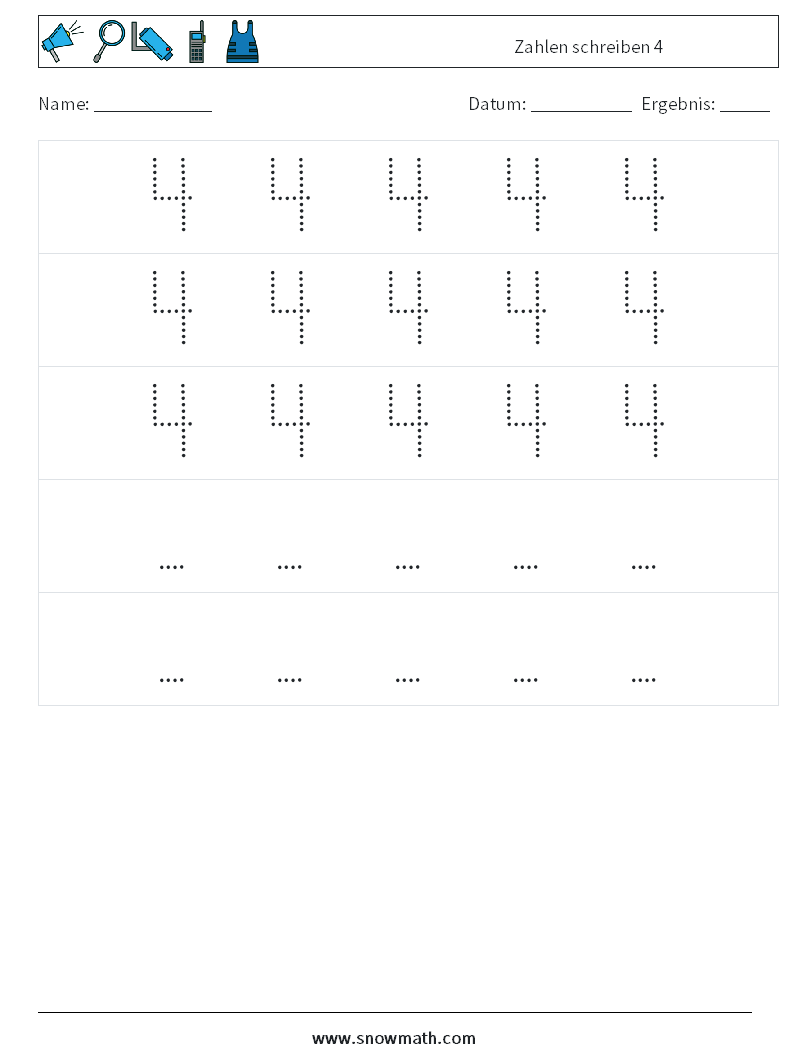 Zahlen schreiben 4 Mathe-Arbeitsblätter 12