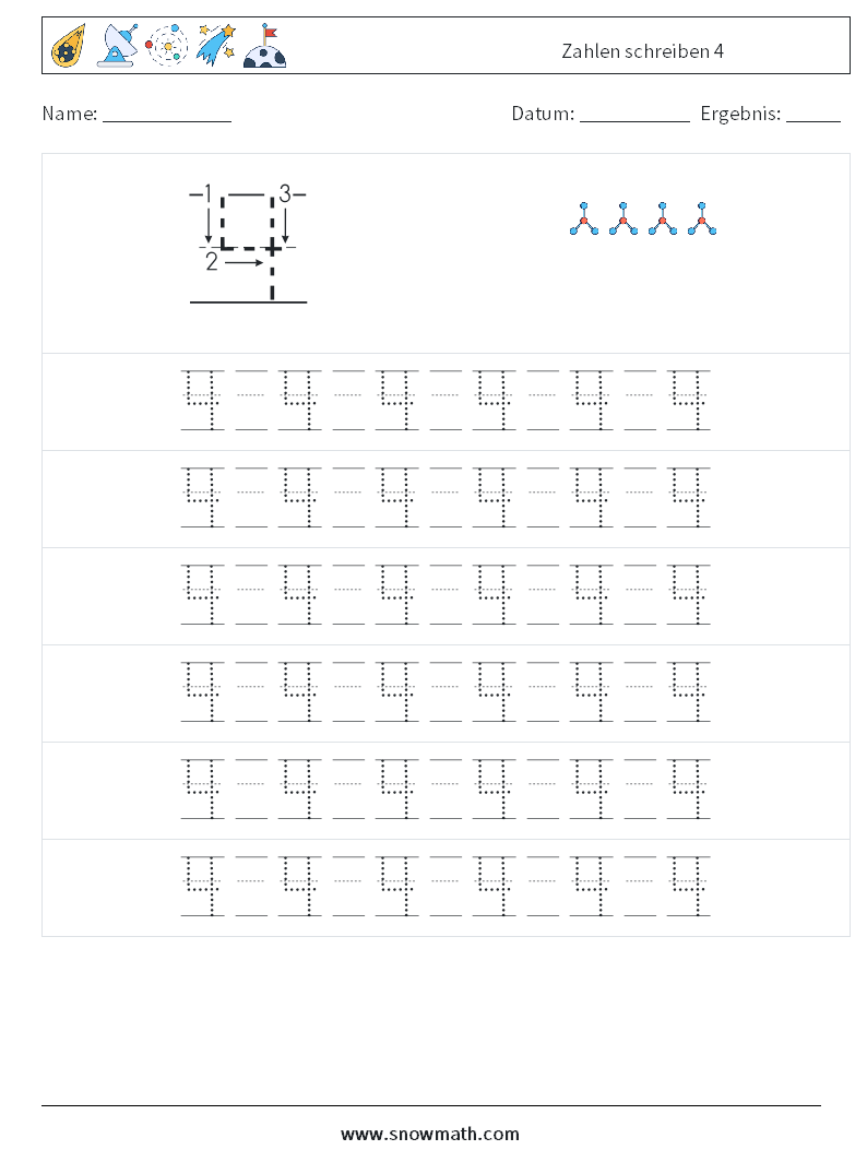 Zahlen schreiben 4 Mathe-Arbeitsblätter 17