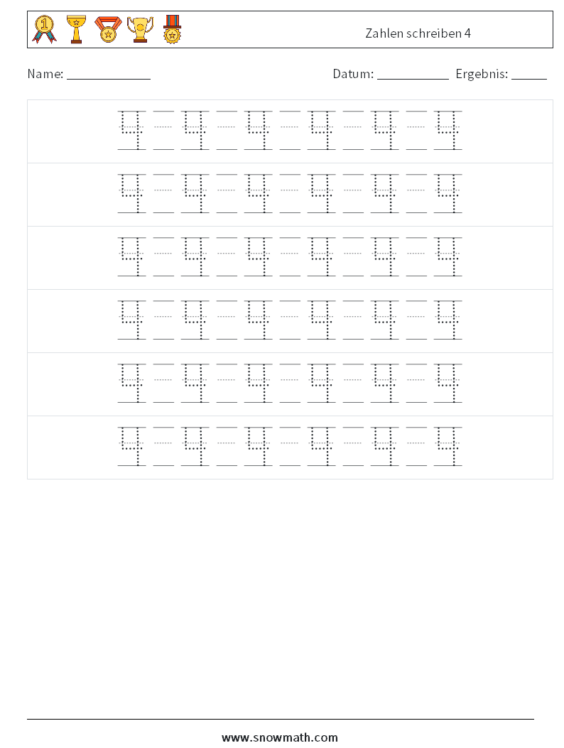 Zahlen schreiben 4 Mathe-Arbeitsblätter 18