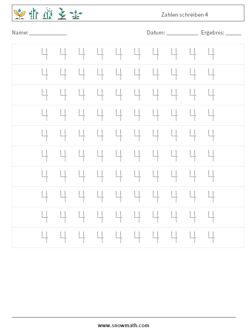 Zahlen schreiben 4 Mathe-Arbeitsblätter 2